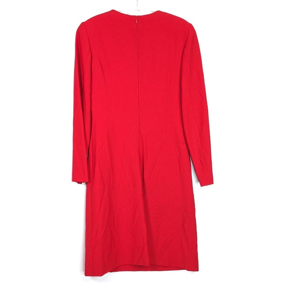 Vintage Rena Lange Dress Size 8 Red Long Sleeve Crepe Moonbeam Inset Patch - Picture 3 of 15